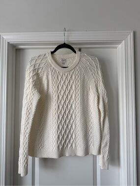 J. Crew Ivory Aran Cable Crewneck Sweater